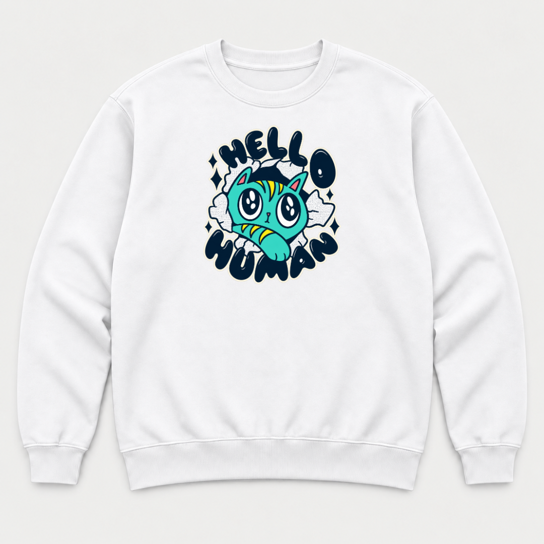 Hello Human Cat Graphic T-Shirt & Sweatshirt