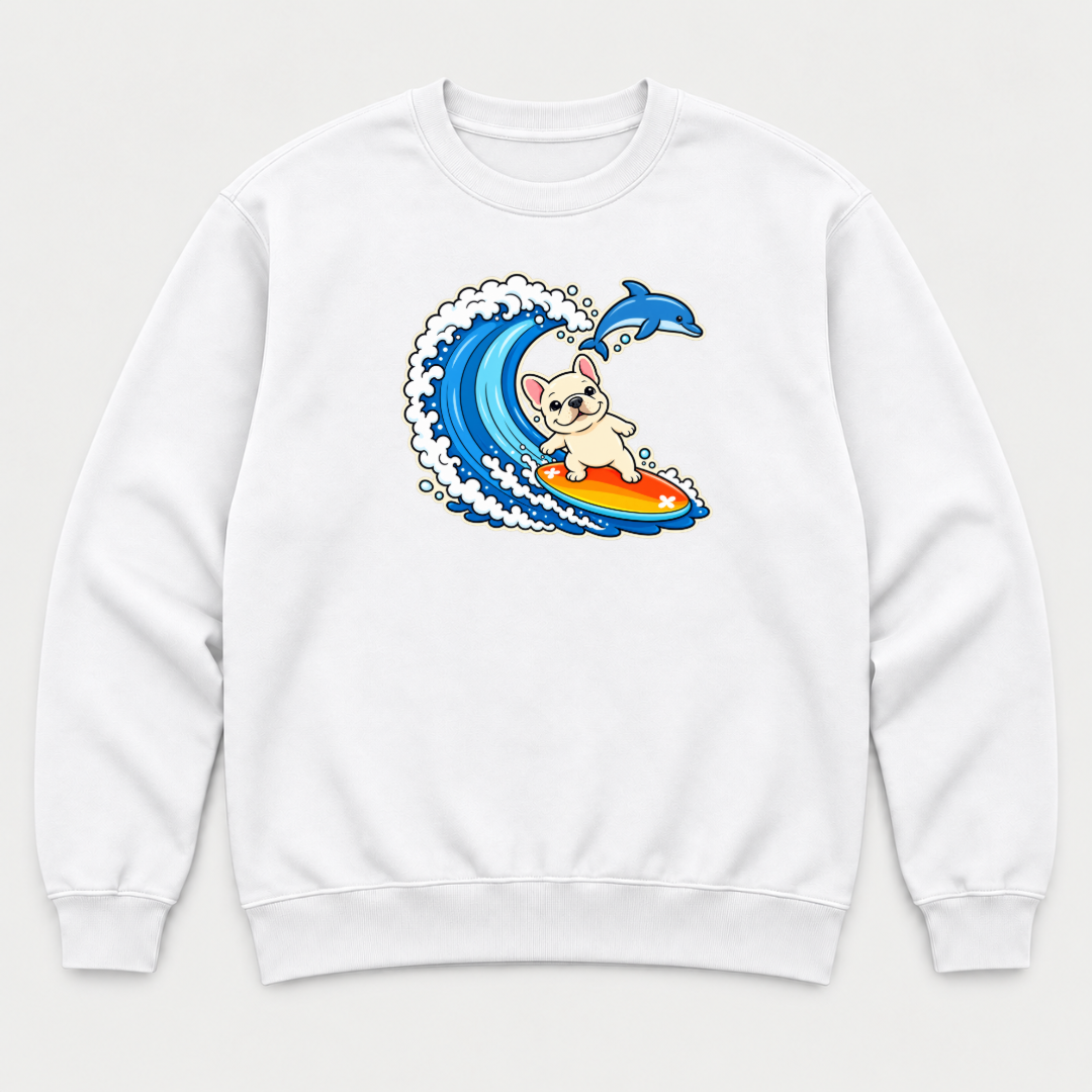 Surfing French Bulldog Ocean Graphic T-Shirt & Sweatshirt