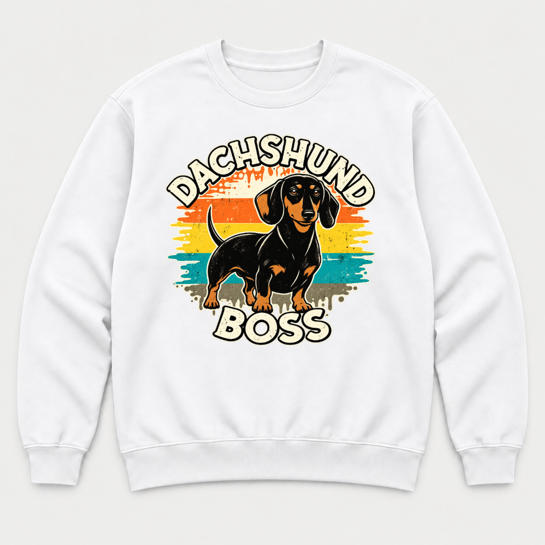 Dachshund Boss Retro Sunset Dog Graphic T-Shirt & Sweatshirt