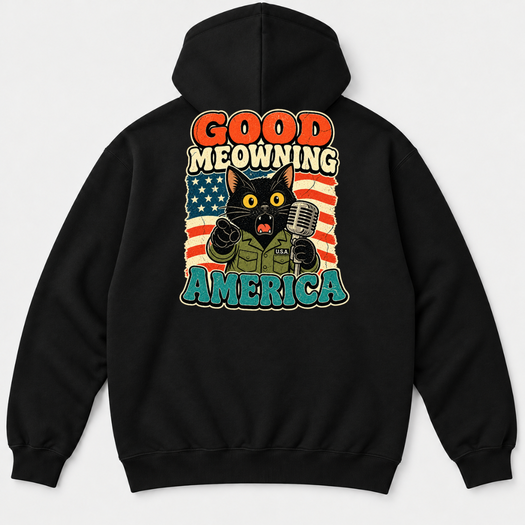 Good Meowning America Cat Graphic T-Shirt & Sweatshirt