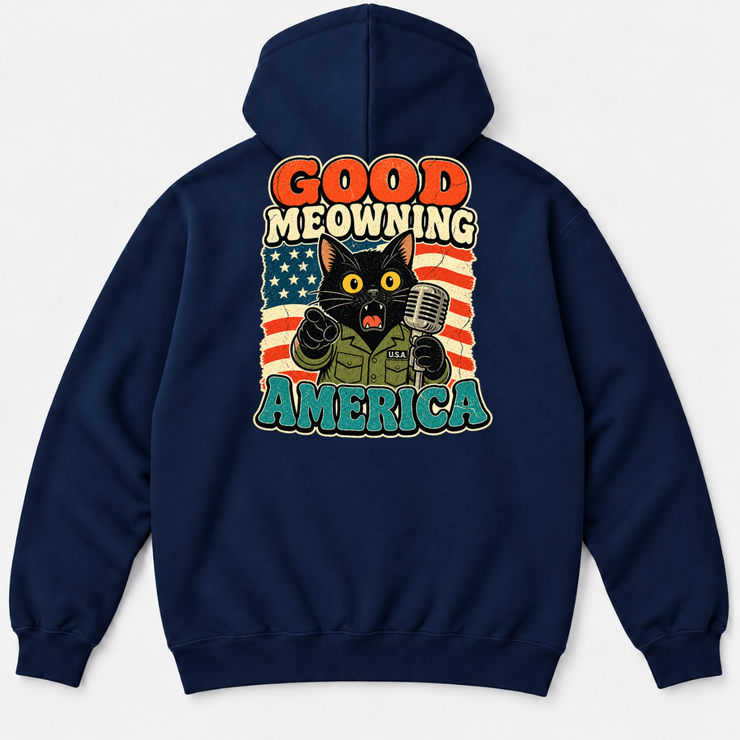 Good Meowning America Cat Graphic T-Shirt & Sweatshirt