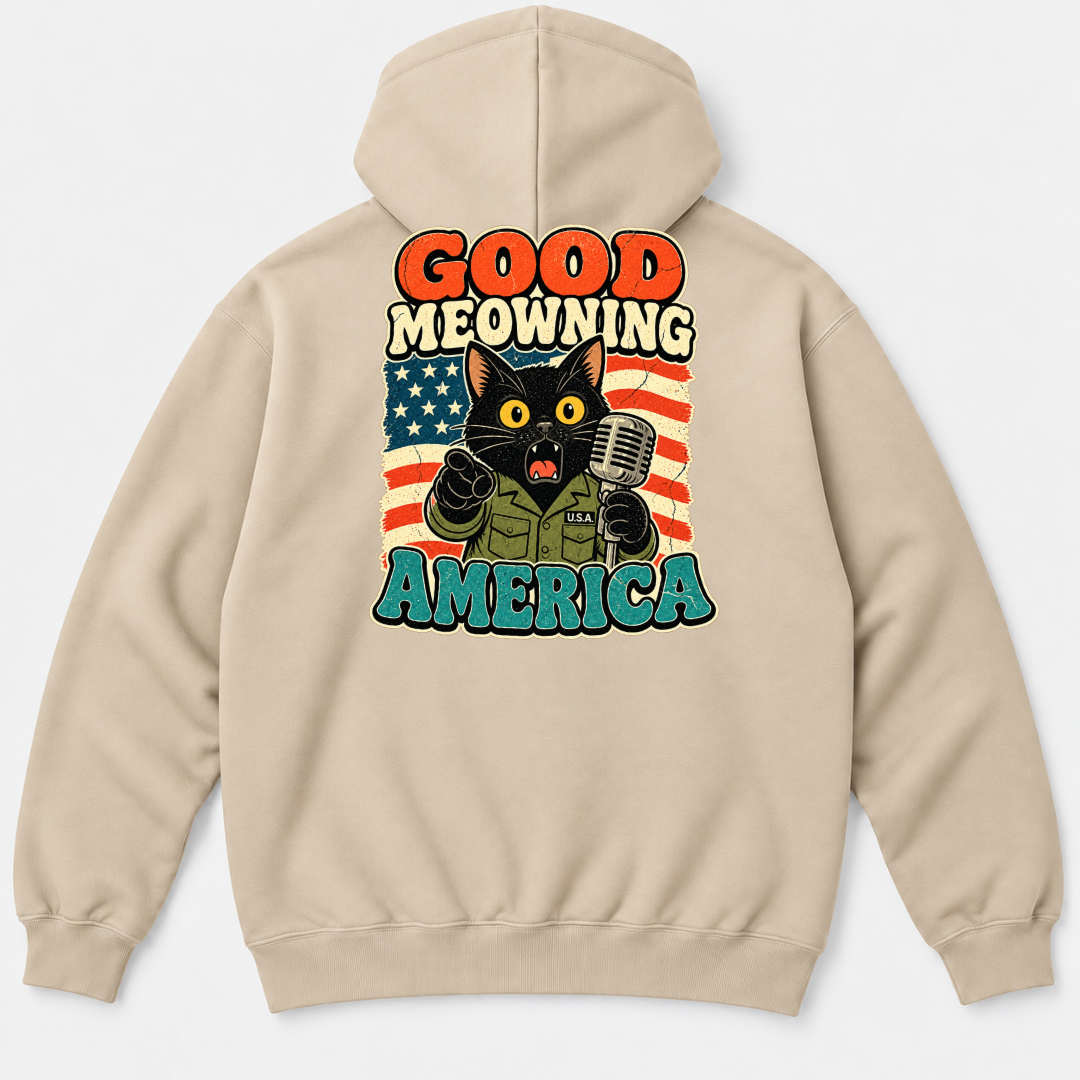 Good Meowning America Cat Graphic T-Shirt & Sweatshirt