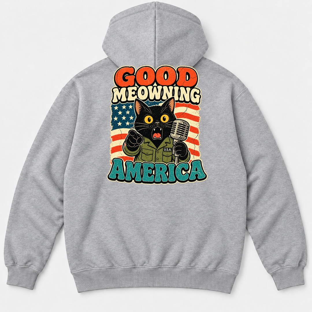 Good Meowning America Cat Graphic T-Shirt & Sweatshirt
