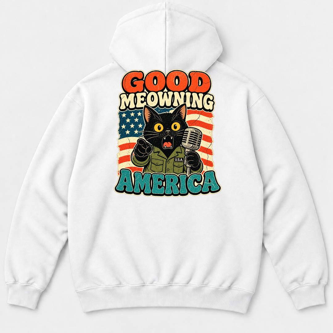 Good Meowning America Cat Graphic T-Shirt & Sweatshirt