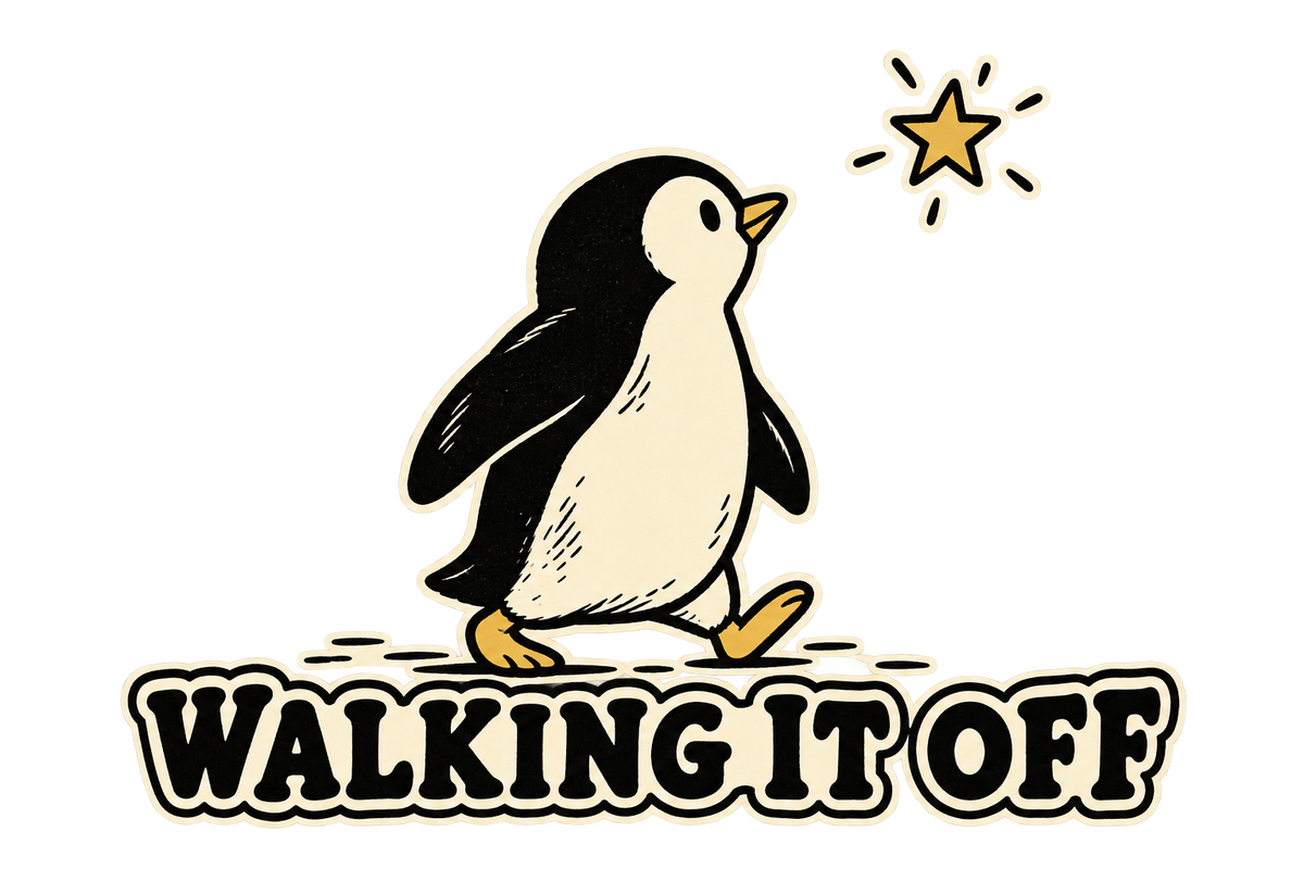 Walking It Off Penguin Graphic - T-Shirt, Hoodie & Sweatshirt — original print design artwork