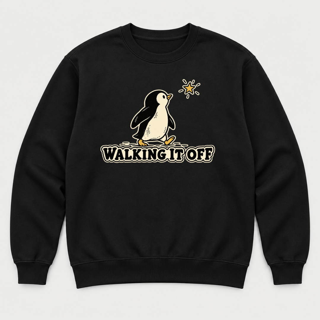 Walking It Off Penguin Graphic - T-Shirt, Hoodie & Sweatshirt — sweatshirt mockup, Black shirt
