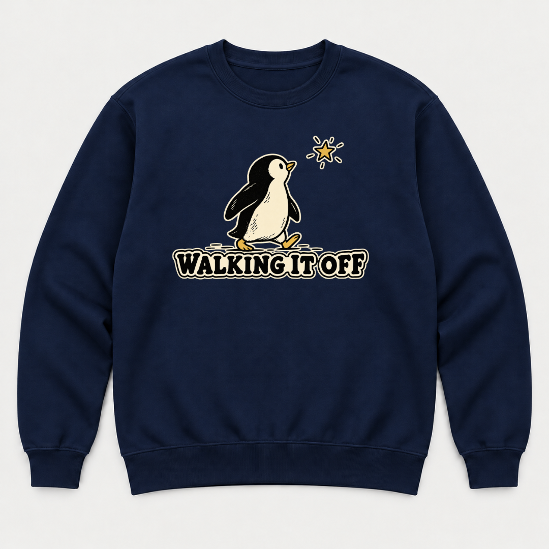 Walking It Off Penguin Graphic - T-Shirt, Hoodie & Sweatshirt — sweatshirt mockup, Navy shirt