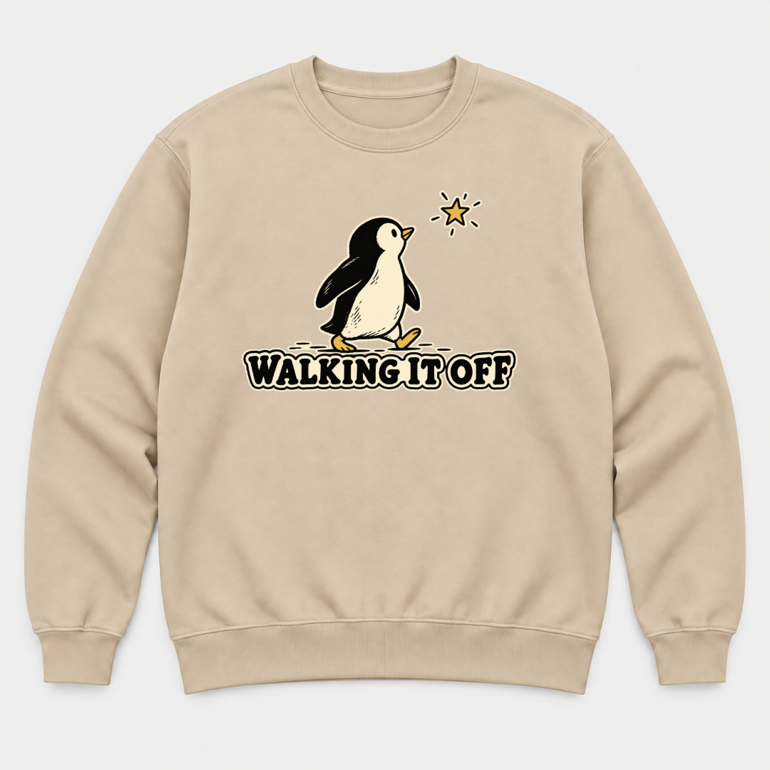 Walking It Off Penguin Graphic - T-Shirt, Hoodie & Sweatshirt — sweatshirt mockup, Sand shirt