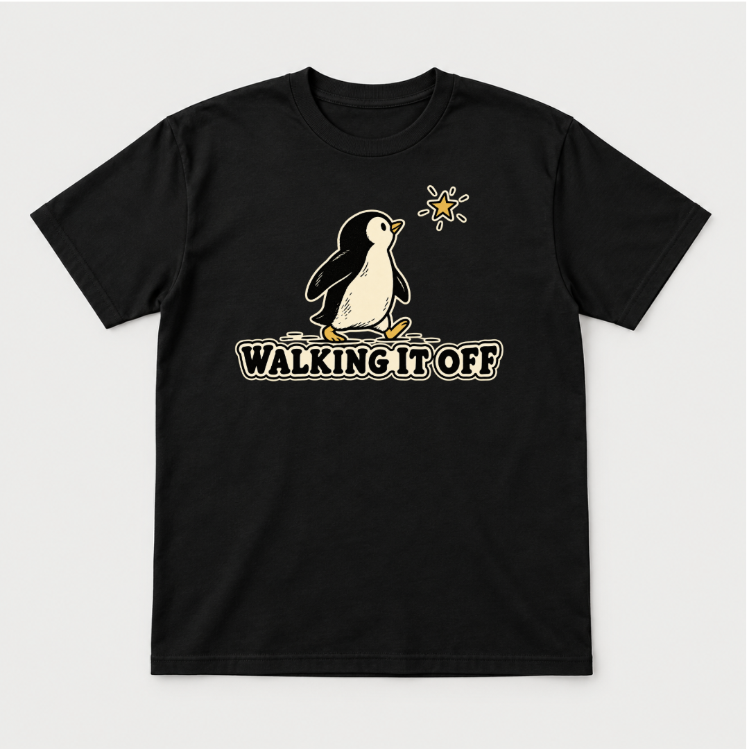 Walking It Off Penguin Graphic - T-Shirt, Hoodie & Sweatshirt — tshirt mockup, Black shirt