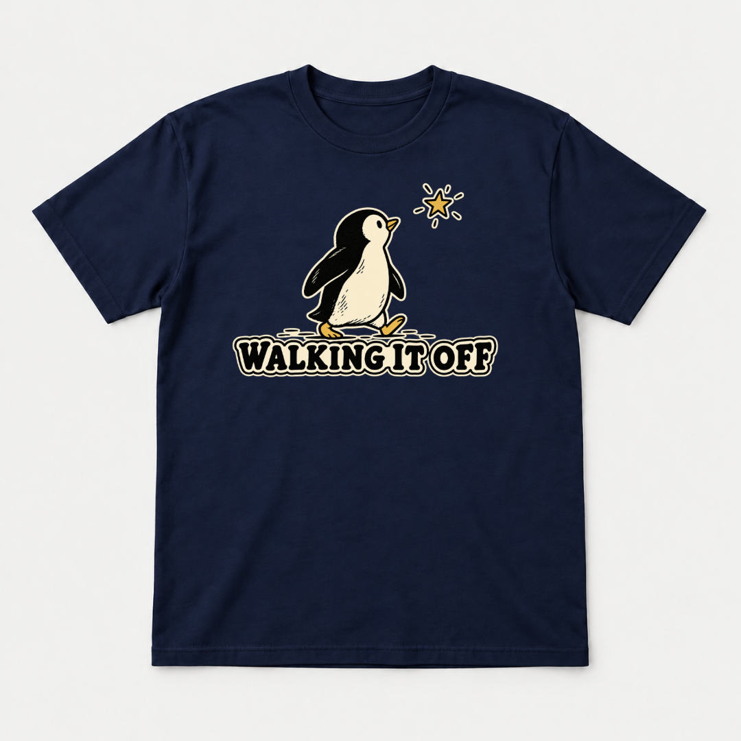 Walking It Off Penguin Graphic - T-Shirt, Hoodie & Sweatshirt — tshirt mockup, Navy shirt