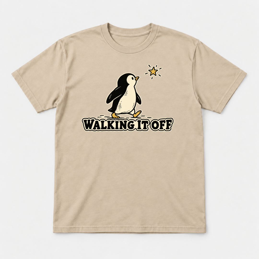 Walking It Off Penguin Graphic - T-Shirt, Hoodie & Sweatshirt — tshirt mockup, Sand shirt