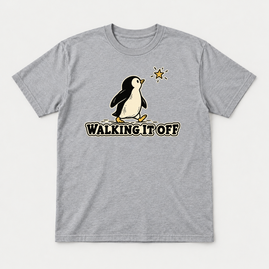 Walking It Off Penguin Graphic - T-Shirt, Hoodie & Sweatshirt — tshirt mockup, Sport Grey shirt