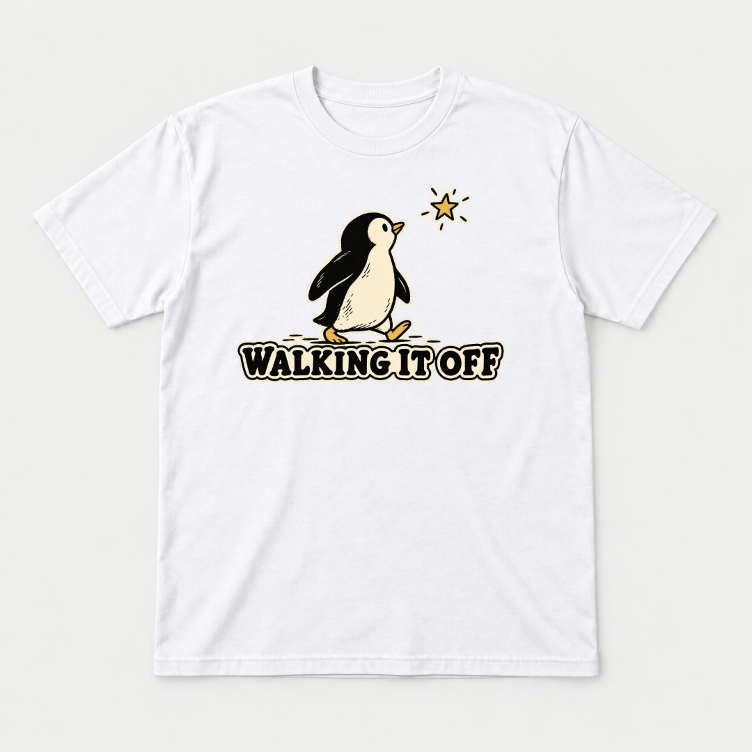 Walking It Off Penguin Graphic - T-Shirt, Hoodie & Sweatshirt — tshirt mockup, White shirt
