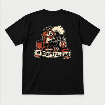No Thoughts Full Steam Train Dog Graphic - T-Shirt, Hoodie & Sweatshirt — tshirt mockup, Black shirt
