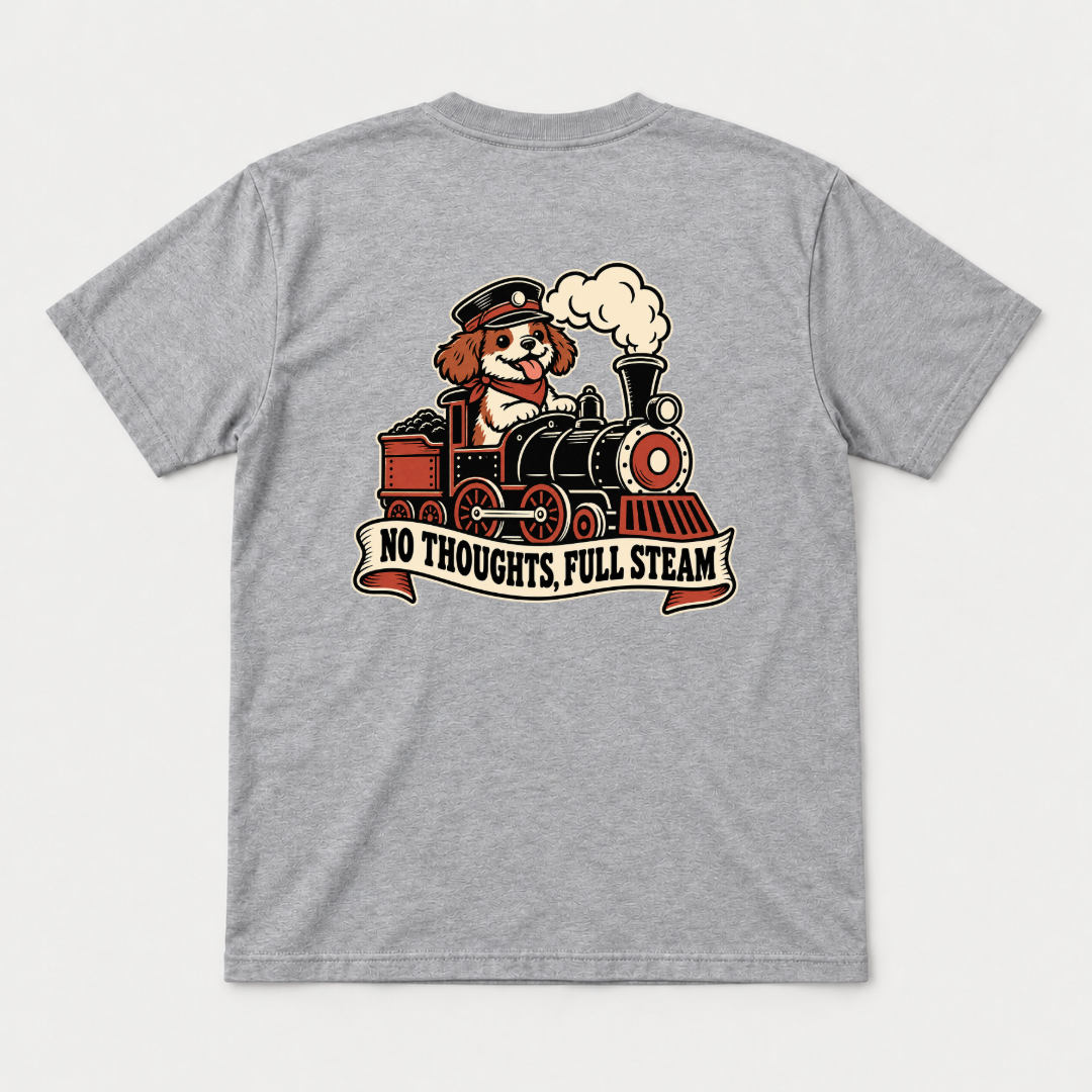 No Thoughts Full Steam Train Dog Graphic - T-Shirt, Hoodie & Sweatshirt — tshirt mockup, Sport Grey shirt