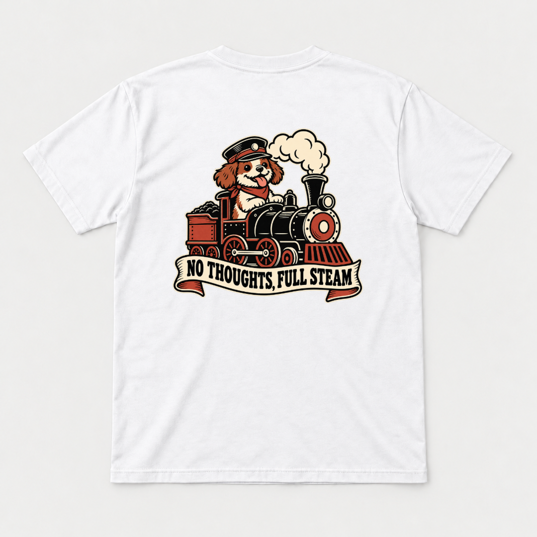 No Thoughts Full Steam Train Dog Graphic - T-Shirt, Hoodie & Sweatshirt — tshirt mockup, White shirt