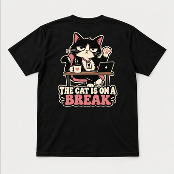 The Cat Is on a Break Graphic - T-Shirt, Hoodie & Sweatshirt — tshirt mockup, Black shirt