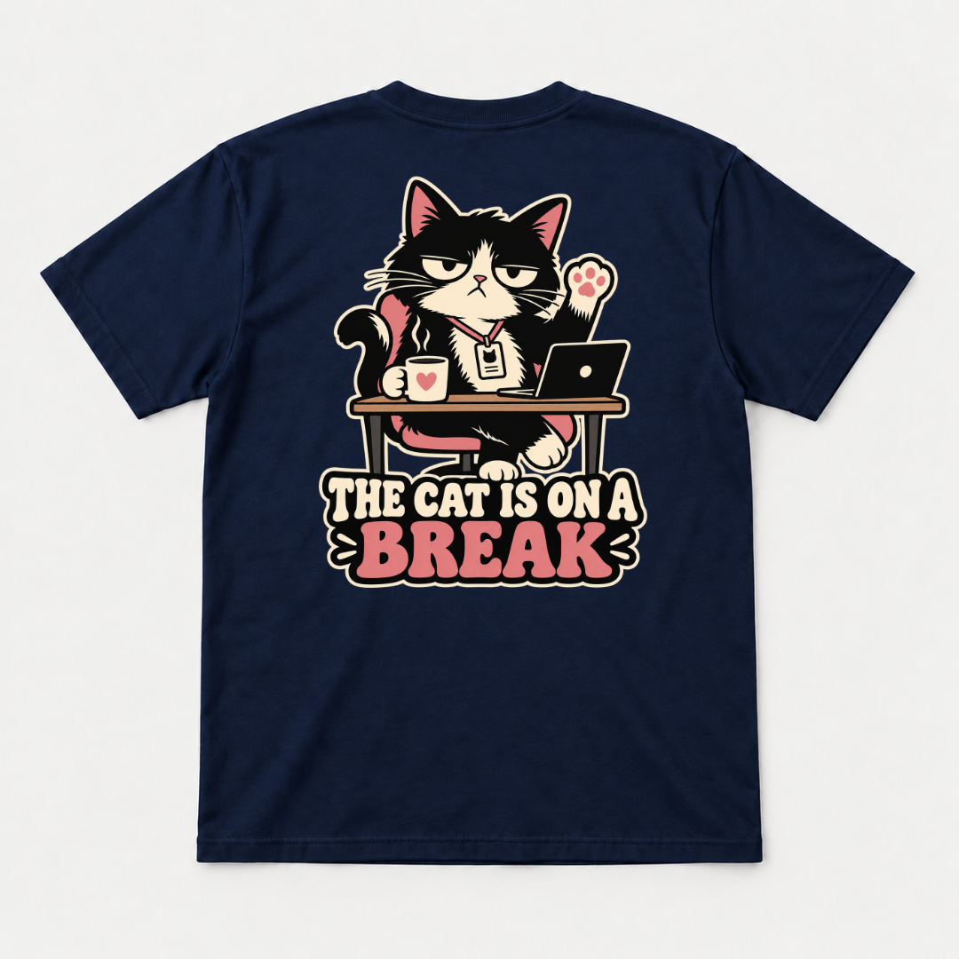 The Cat Is on a Break Graphic - T-Shirt, Hoodie & Sweatshirt — tshirt mockup, Navy shirt