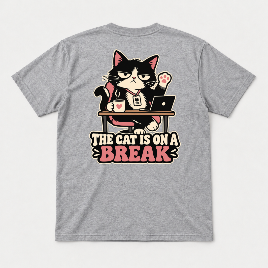 The Cat Is on a Break Graphic - T-Shirt, Hoodie & Sweatshirt — tshirt mockup, Sport Grey shirt