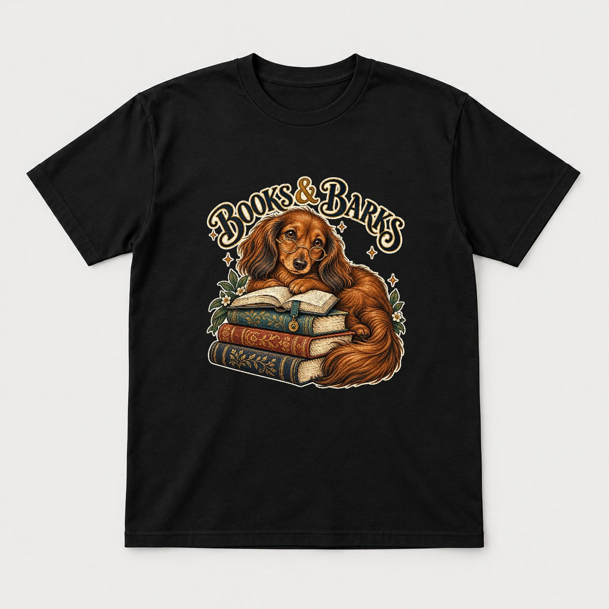 Books & Barks Dachshund Shirt – Book Lover Dog Graphic Tee