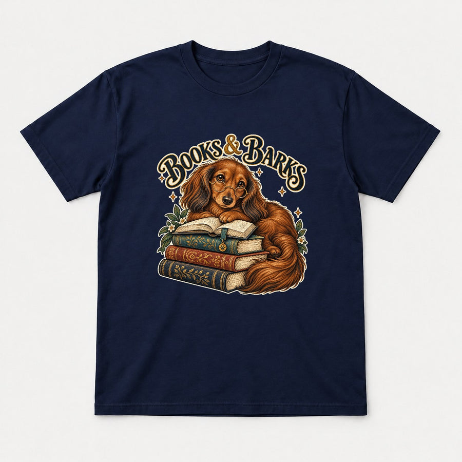 Books & Barks Dachshund Shirt – Book Lover Dog Graphic Tee