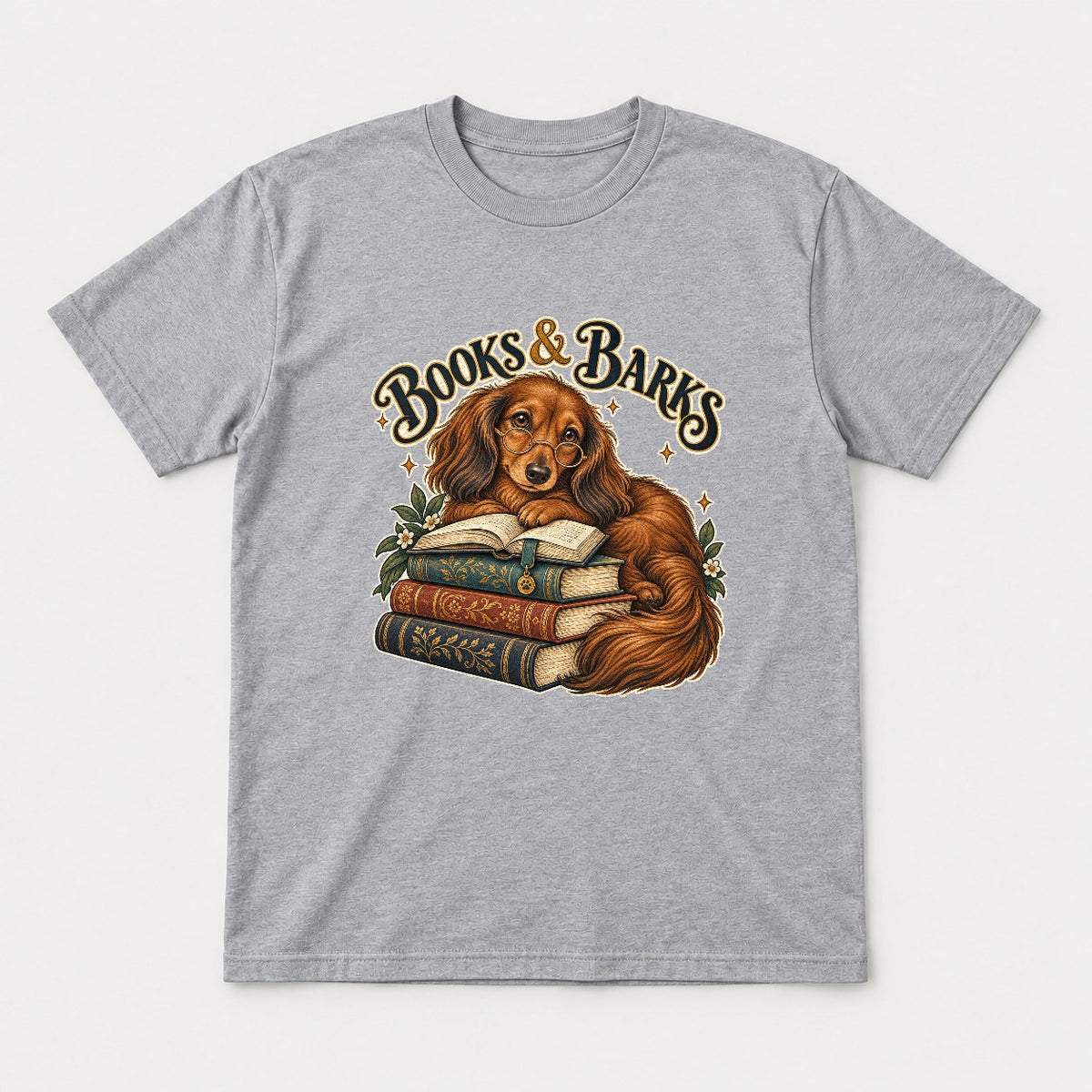 Books & Barks Dachshund Shirt – Book Lover Dog Graphic Tee