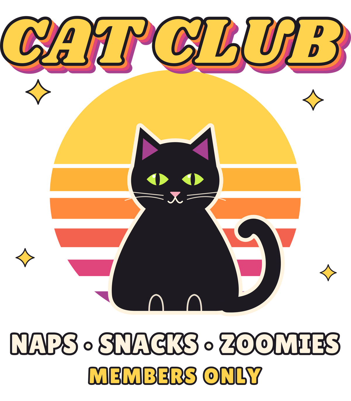 Cat Club Retro Sunset Shirt – Vintage 70s Black Cat Tee & Sweatshirt