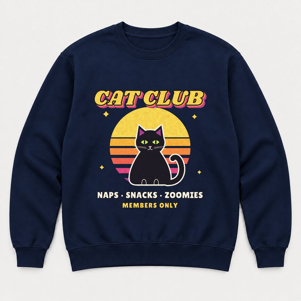 Cat Club Retro Sunset Shirt – Vintage 70s Black Cat Tee & Sweatshirt