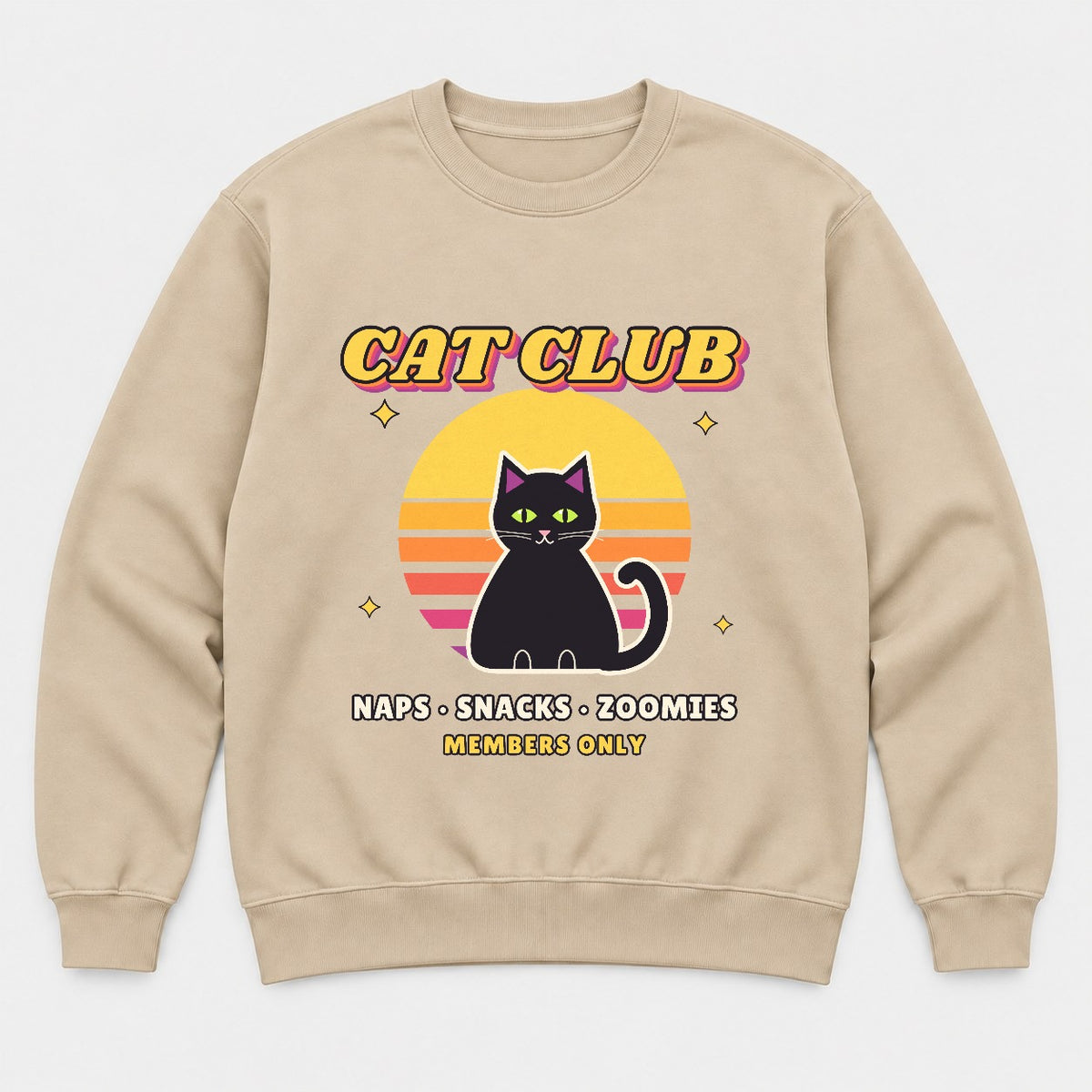 Cat Club Retro Sunset Shirt – Vintage 70s Black Cat Tee & Sweatshirt