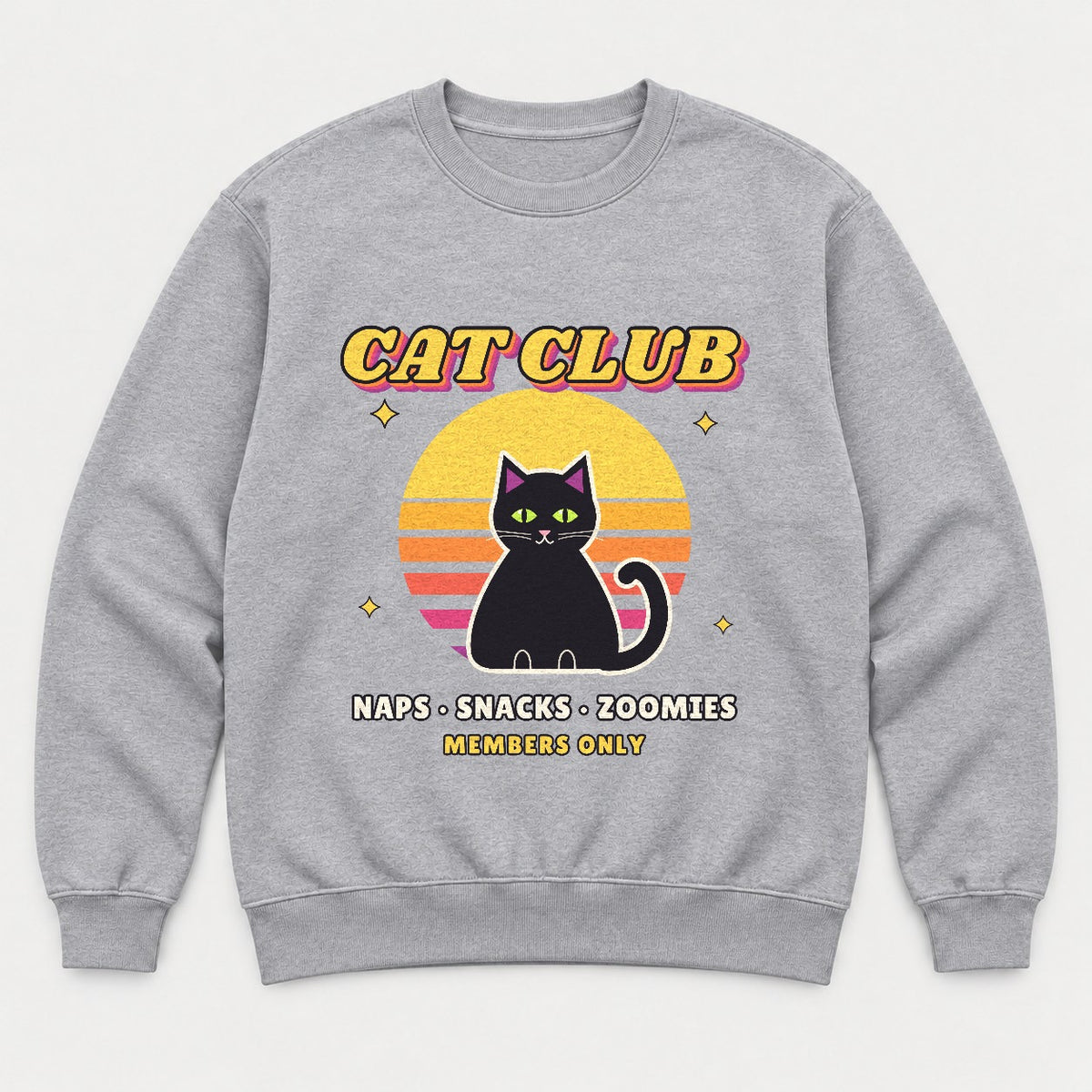 Cat Club Retro Sunset Shirt – Vintage 70s Black Cat Tee & Sweatshirt