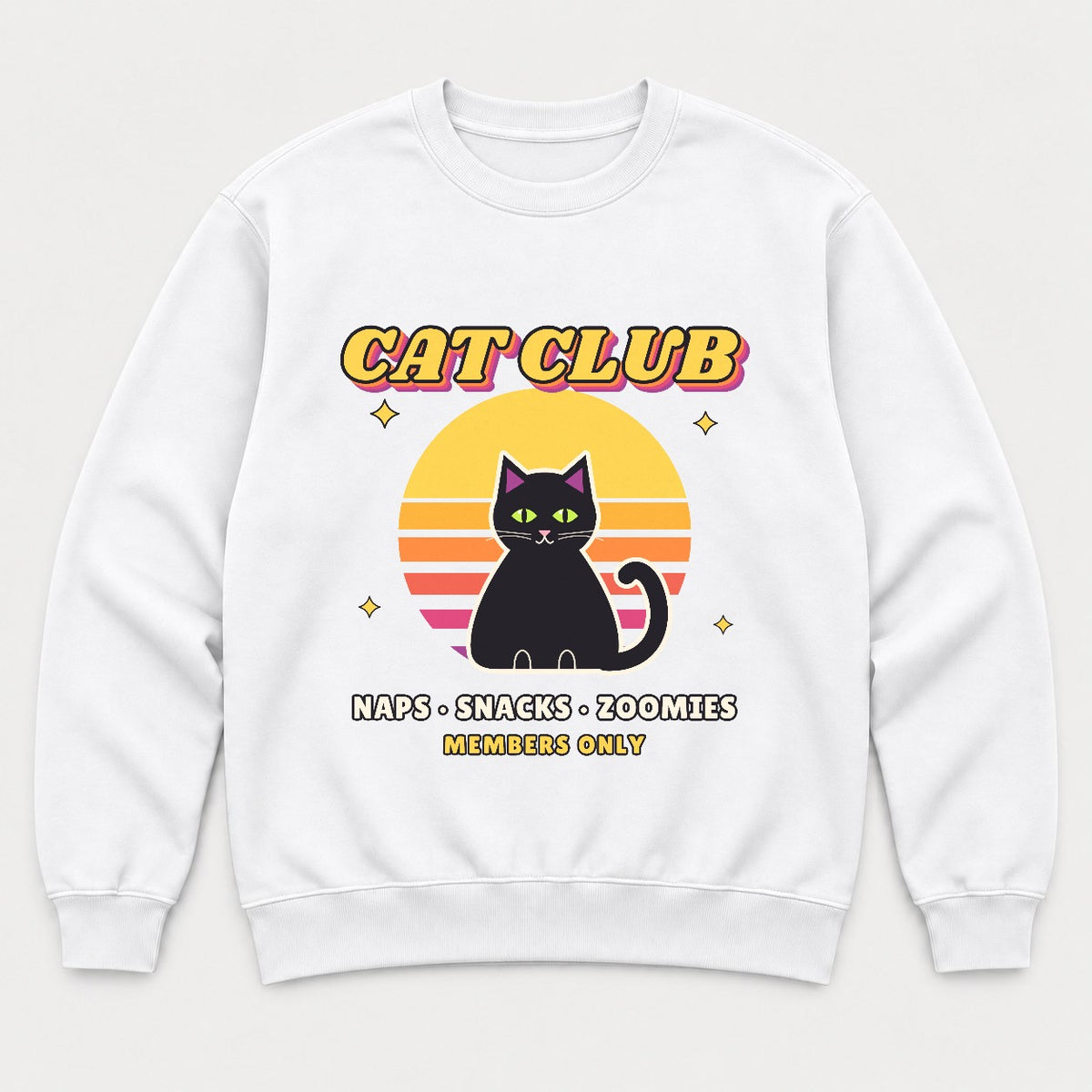 Cat Club Retro Sunset Shirt – Vintage 70s Black Cat Tee & Sweatshirt
