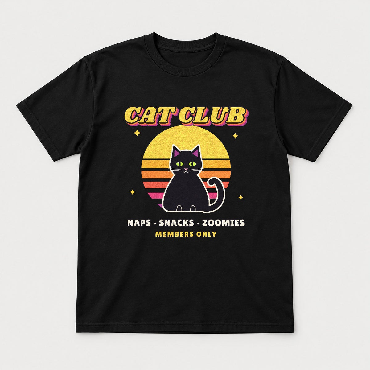 Cat Club Retro Sunset Shirt – Vintage 70s Black Cat Tee & Sweatshirt