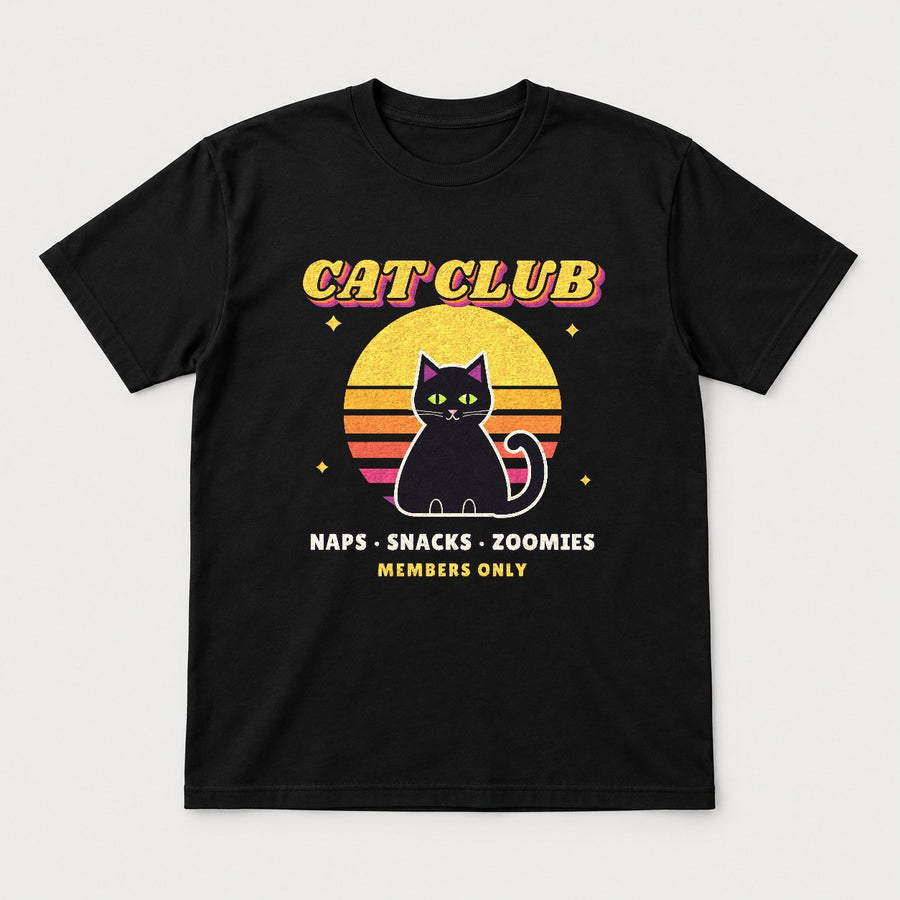 Cat Club Retro Sunset Shirt – Vintage 70s Black Cat Tee & Sweatshirt