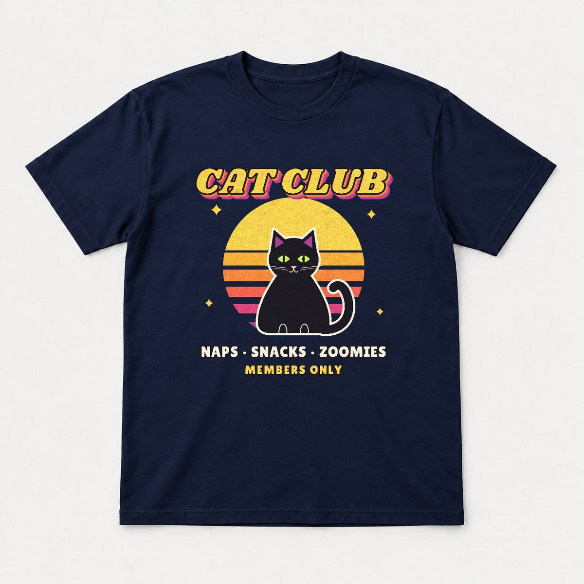 Cat Club Retro Sunset Shirt – Vintage 70s Black Cat Tee & Sweatshirt
