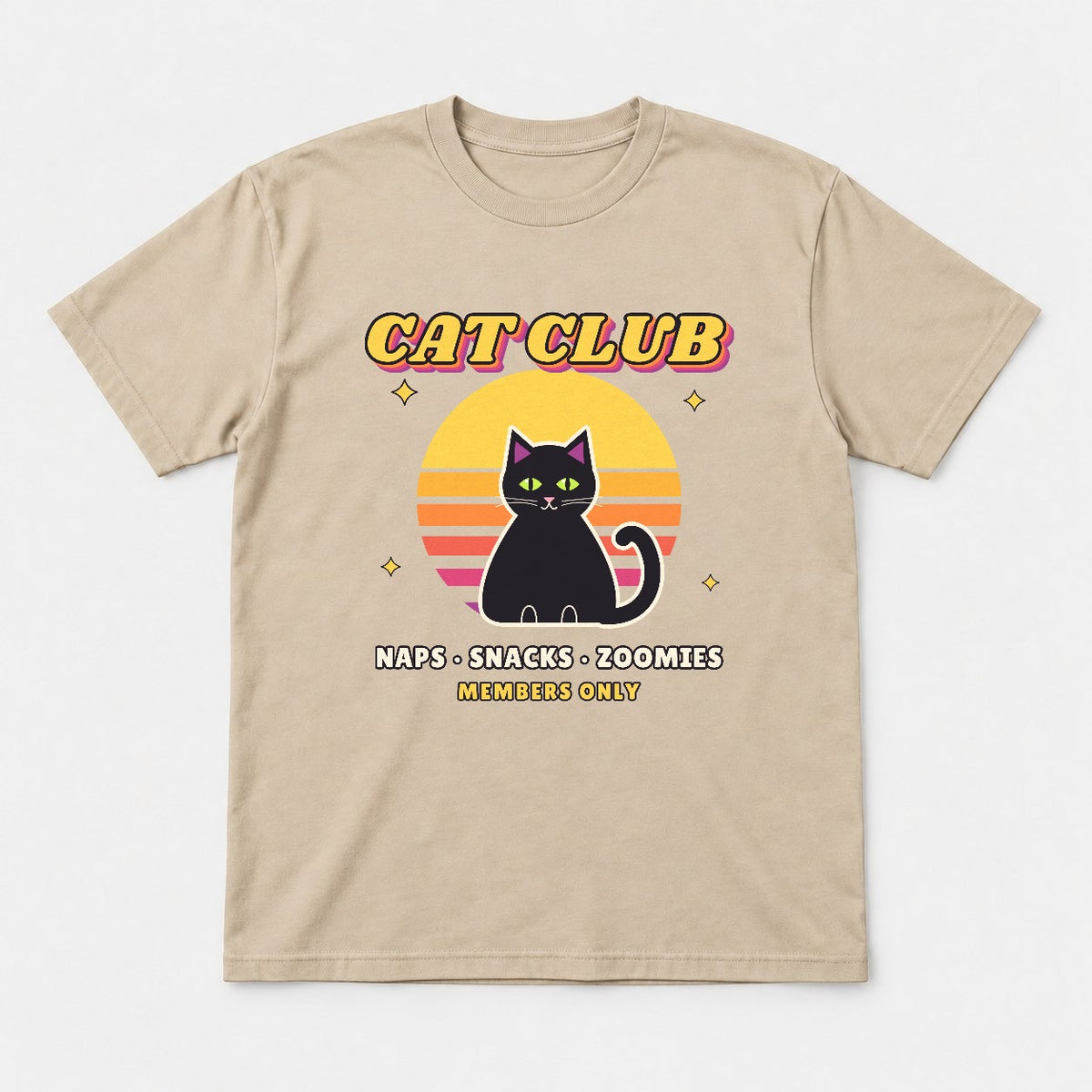 Cat Club Retro Sunset Shirt – Vintage 70s Black Cat Tee & Sweatshirt