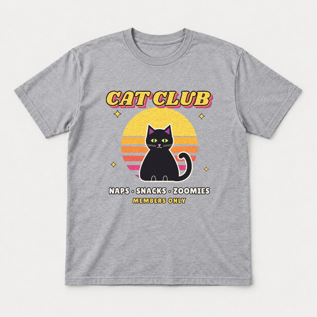 Cat Club Retro Sunset Shirt – Vintage 70s Black Cat Tee & Sweatshirt