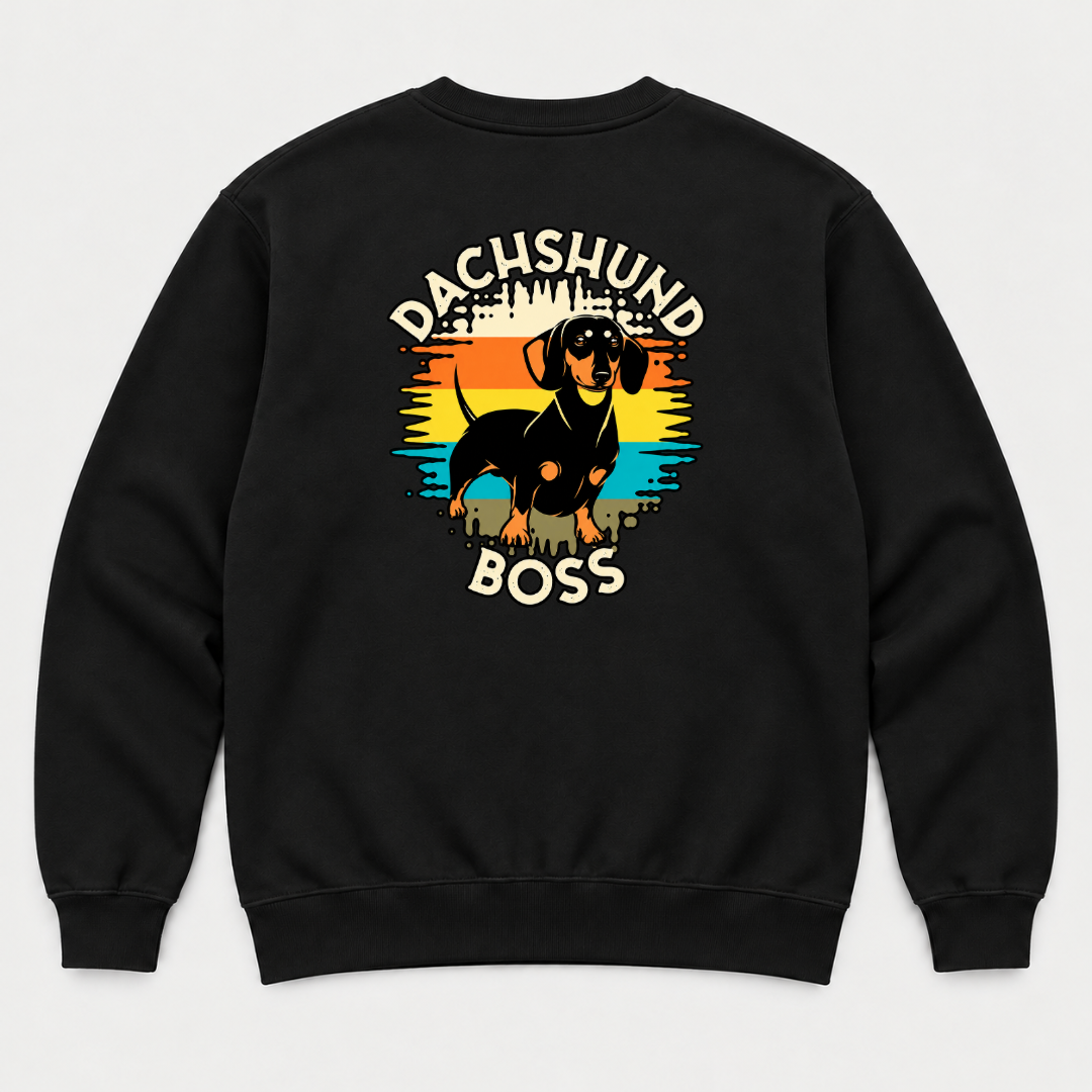 Dachshund Boss Retro Sunset Dog Graphic T-Shirt & Sweatshirt