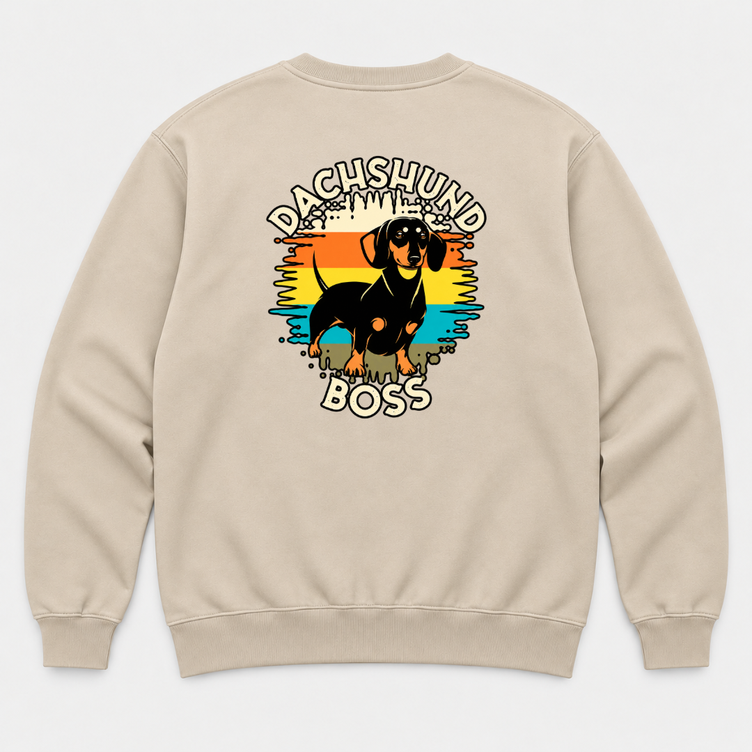 Dachshund Boss Retro Sunset Dog Graphic T-Shirt & Sweatshirt