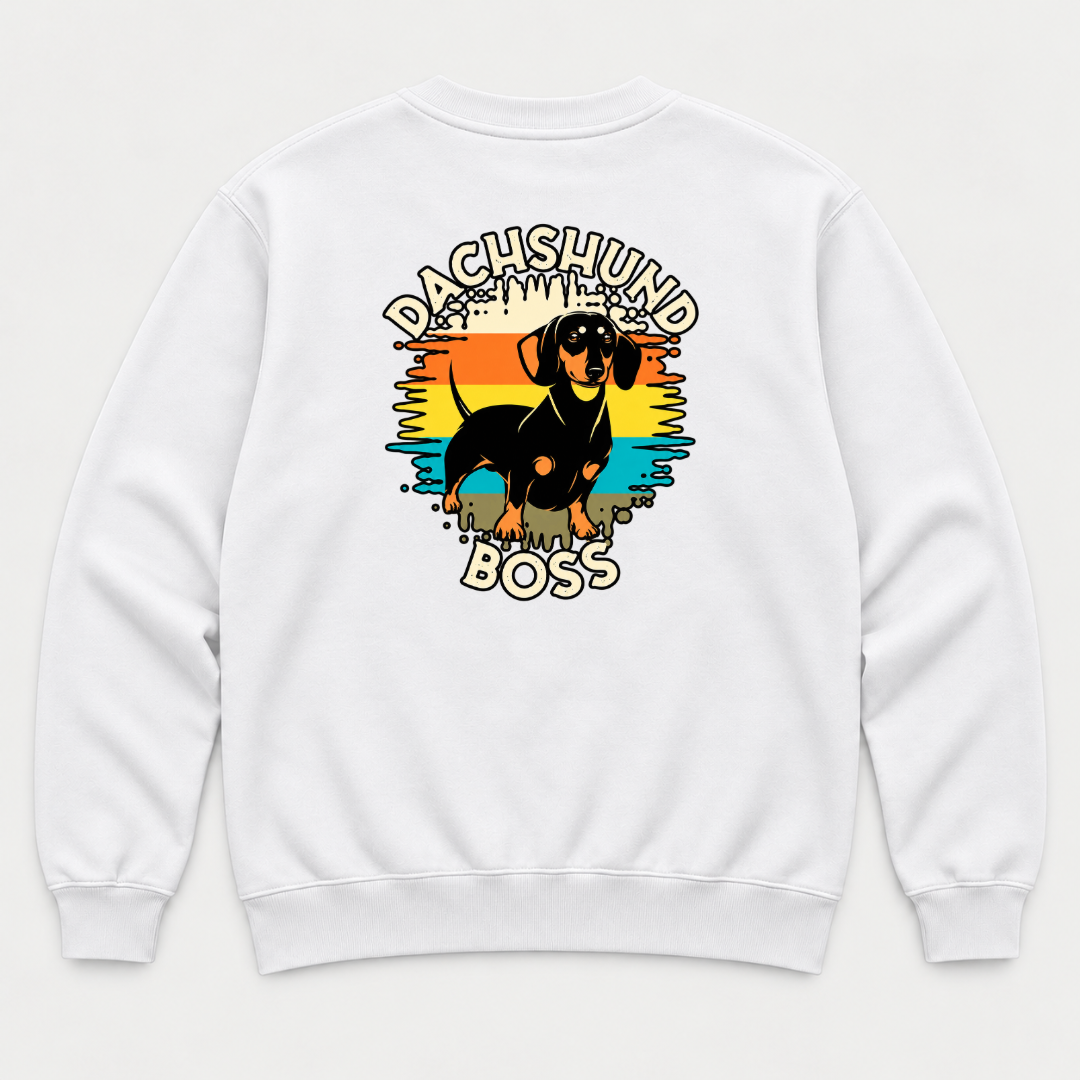 Dachshund Boss Retro Sunset Dog Graphic T-Shirt & Sweatshirt
