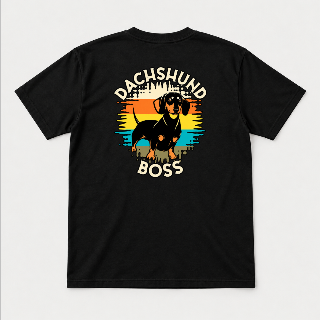 Dachshund Boss Retro Sunset Dog Graphic T-Shirt & Sweatshirt