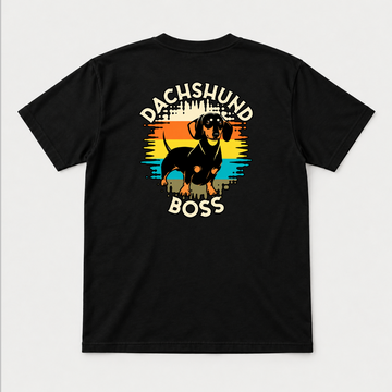 Dachshund Boss Retro Sunset Dog Graphic T-Shirt & Sweatshirt