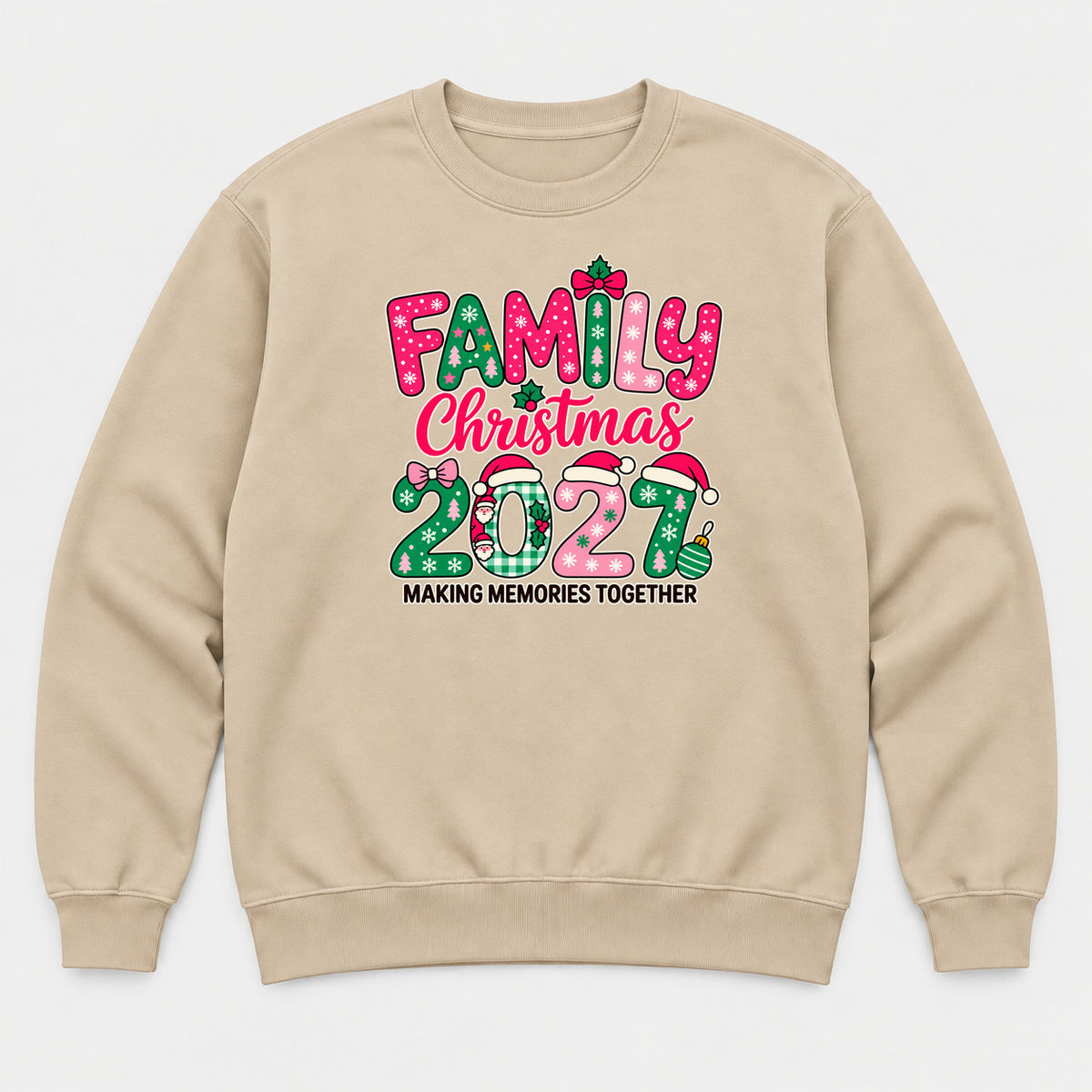 Family Christmas 2027 Sweatshirt, Sand, front print