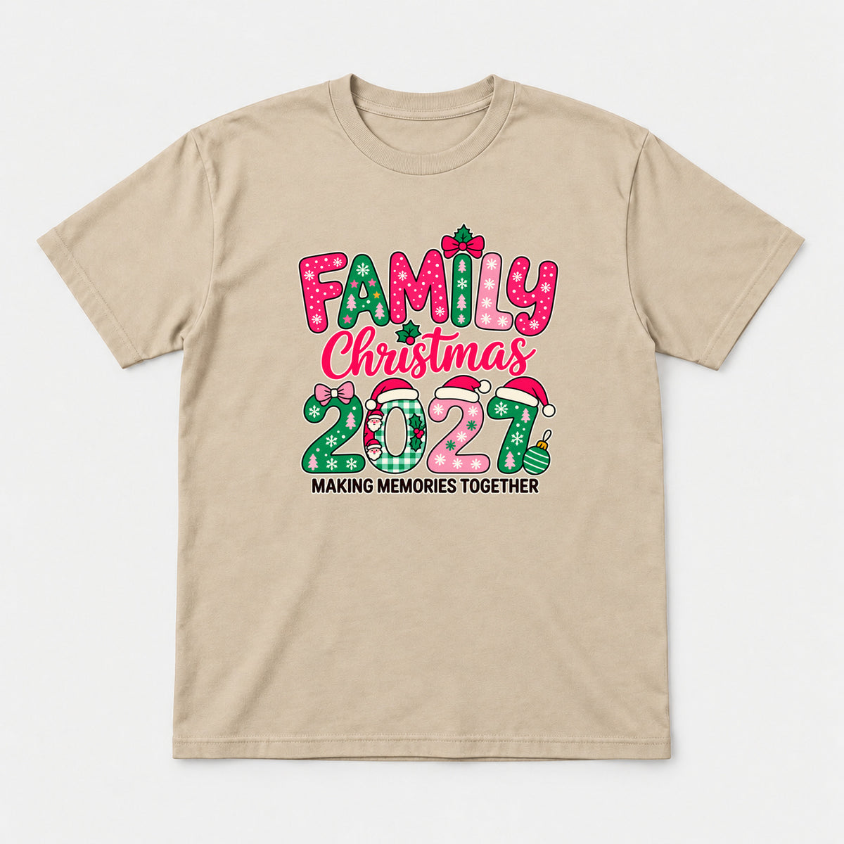 Family Christmas 2027 Tshirt, Sand, front print