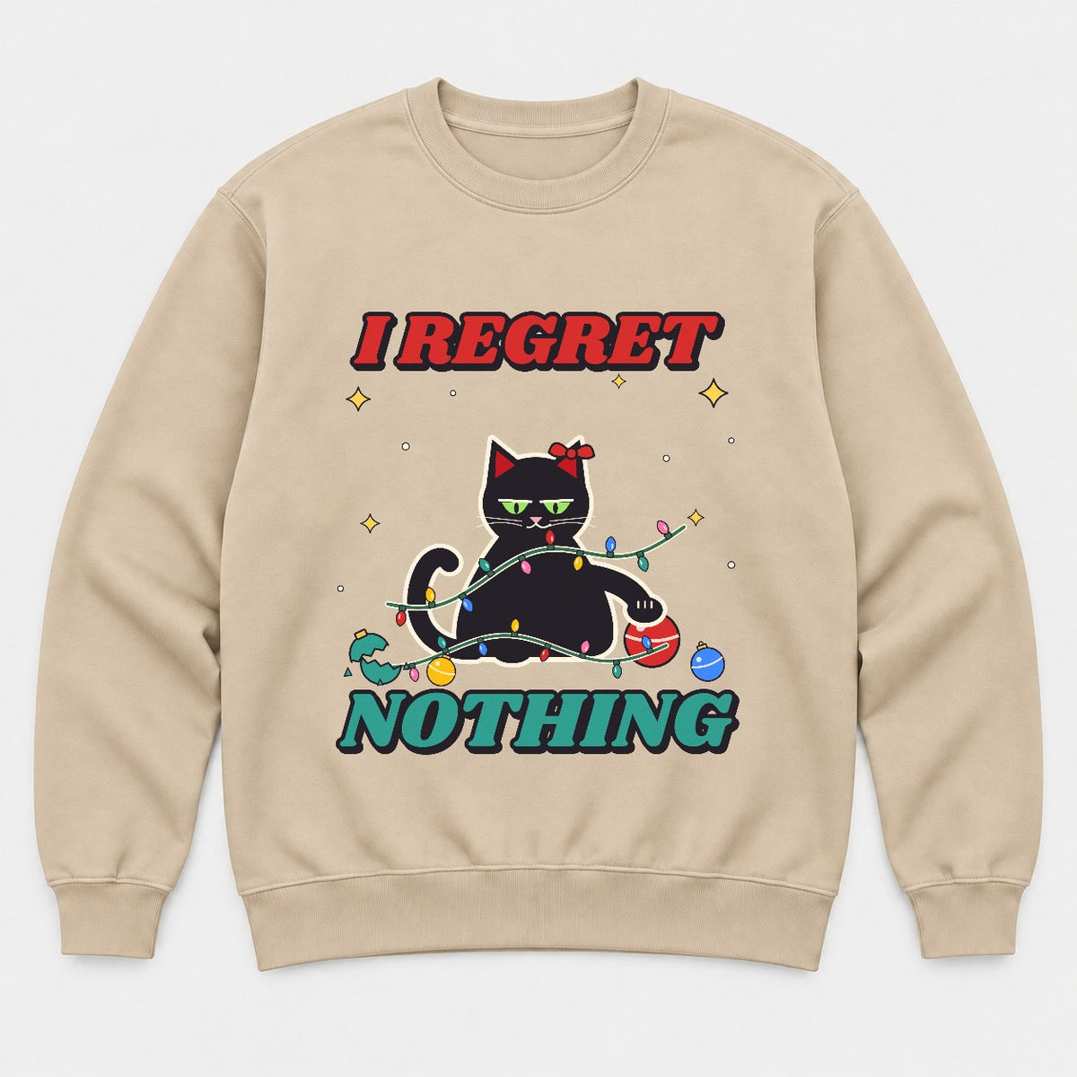 I Regret Nothing Christmas Cat Shirt – Funny Black Cat Holiday Tee & Sweatshirt