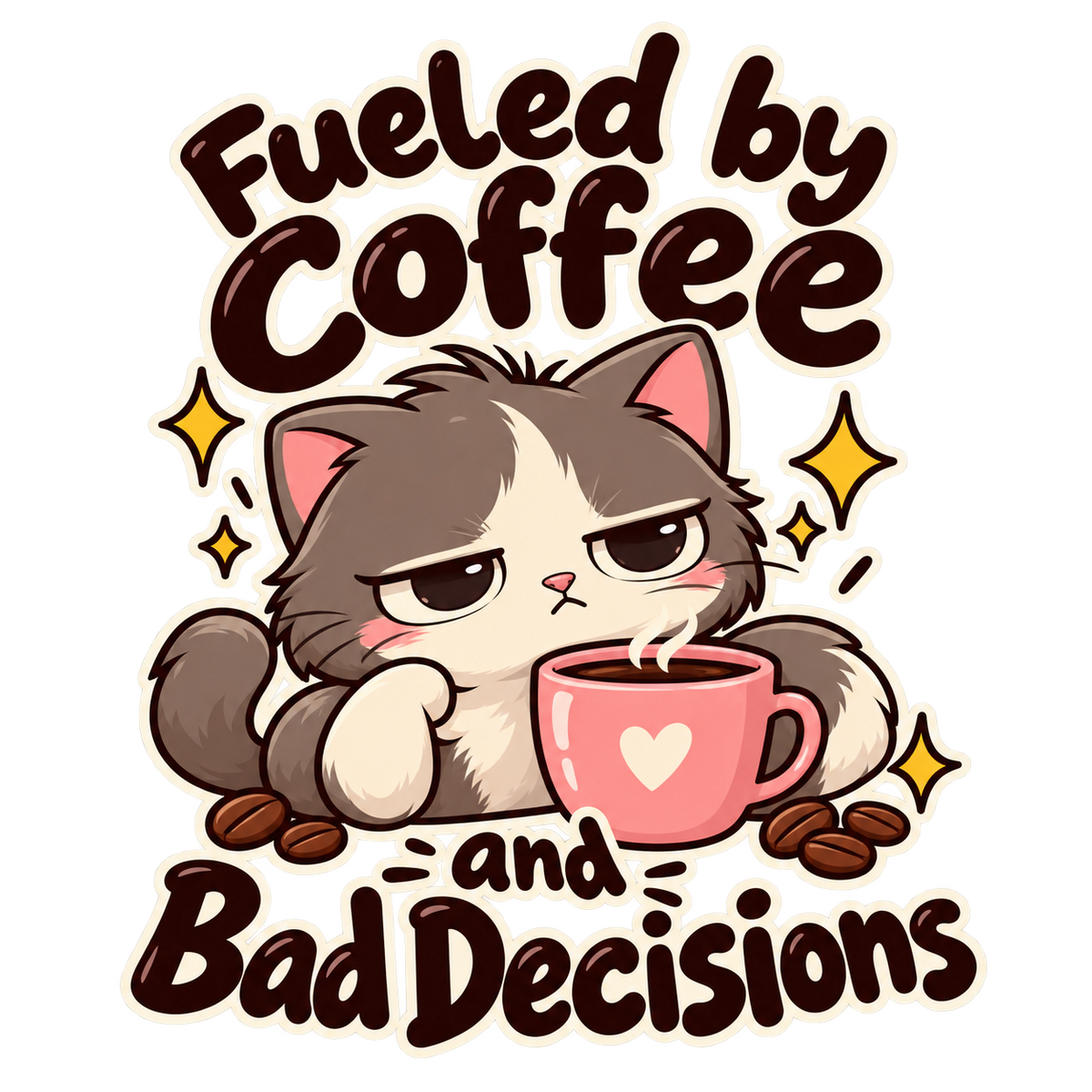 Fueled by Coffee and Bad Decisions Cat T-Shirt & Sweatshirt