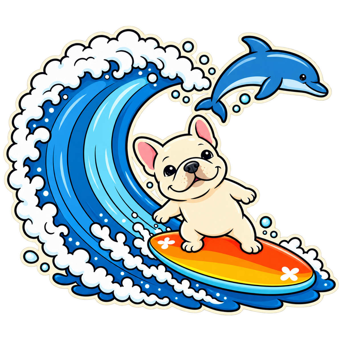 Surfing French Bulldog Ocean Graphic T-Shirt & Sweatshirt