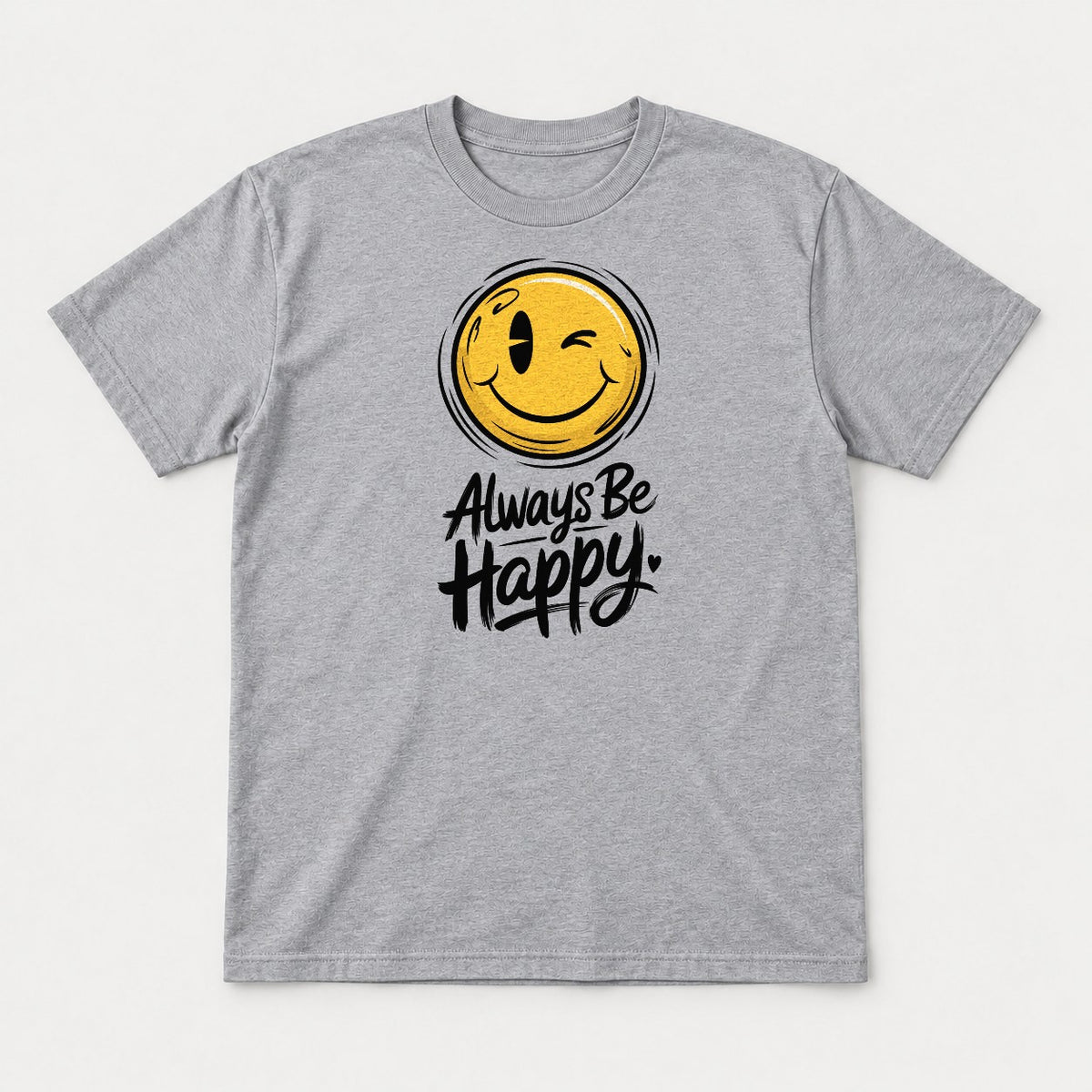 Always Be Happy Winking Smiley Face Graphic T-Shirt & Sweatshirt - Tshirt Sport Grey Front