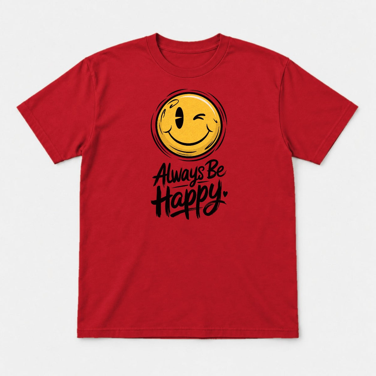 Always Be Happy Winking Smiley Face Graphic T-Shirt & Sweatshirt - Tshirt Red Front
