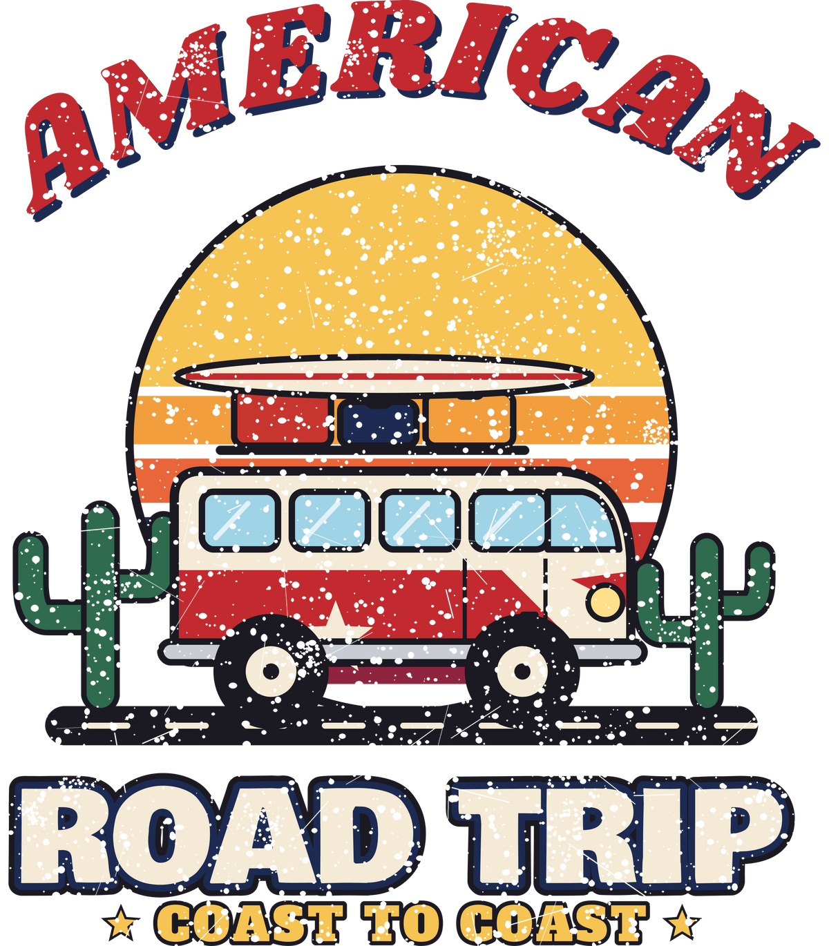 American Road Trip Shirt – Retro Camper Van Sunset Tee - print file Front