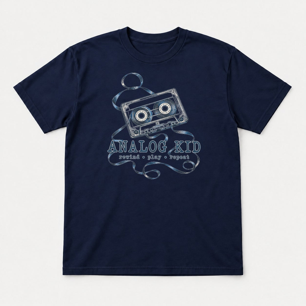 Analog Kid 1990s Retro Cassette Tape Graphic T-Shirt & Sweatshirt - Tshirt Navy Front